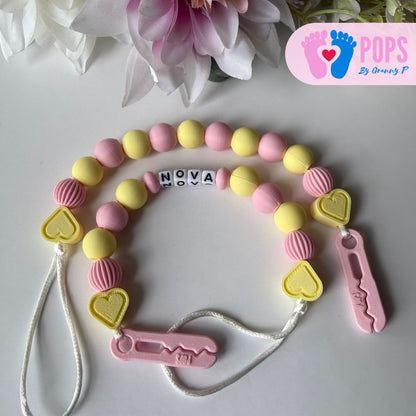 POPS Dummy Clip - Pink & Lemon Hearts & Lanterns - Can be personalised