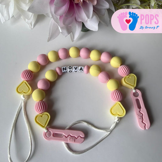POPS Dummy Clip - Pink & Lemon Hearts & Lanterns - Can be personalised