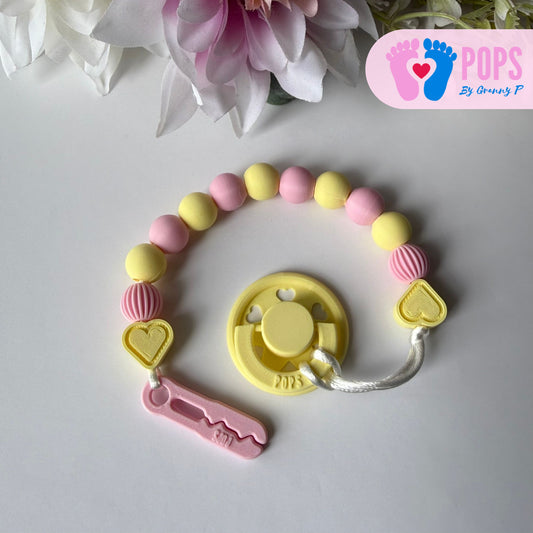 POPS Dummy Clip - Pink & Lemon Hearts & Lanterns - Can be personalised