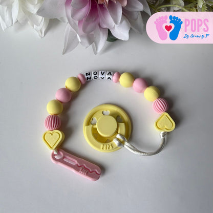 POPS Dummy Clip - Pink & Lemon Hearts & Lanterns - Can be personalised