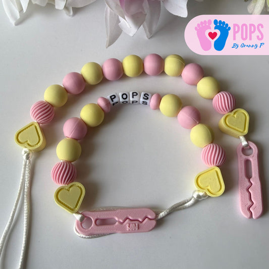POPS Dummy Clip - Pink & Lemon Hearts & Swirls - Can be personalised