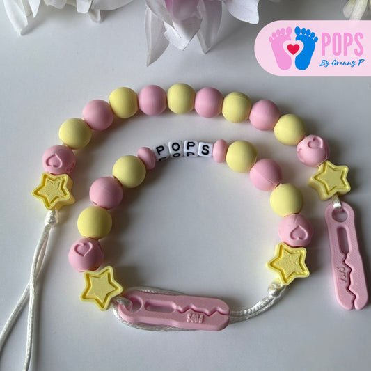 POPS Dummy Clip - Pink & Lemon Stars & Hearts - Can be personalised