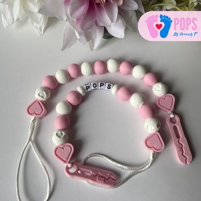 POPS Dummy Clip - Pink & White Hearts & Hearts - Can be personalised