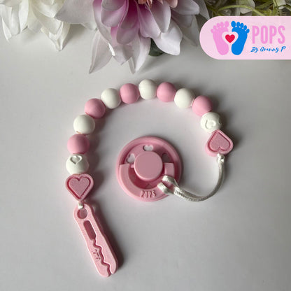 POPS Dummy Clip - Pink & White Hearts & Hearts - Can be personalised