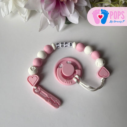 POPS Dummy Clip - Pink & White Hearts & Hearts - Can be personalised
