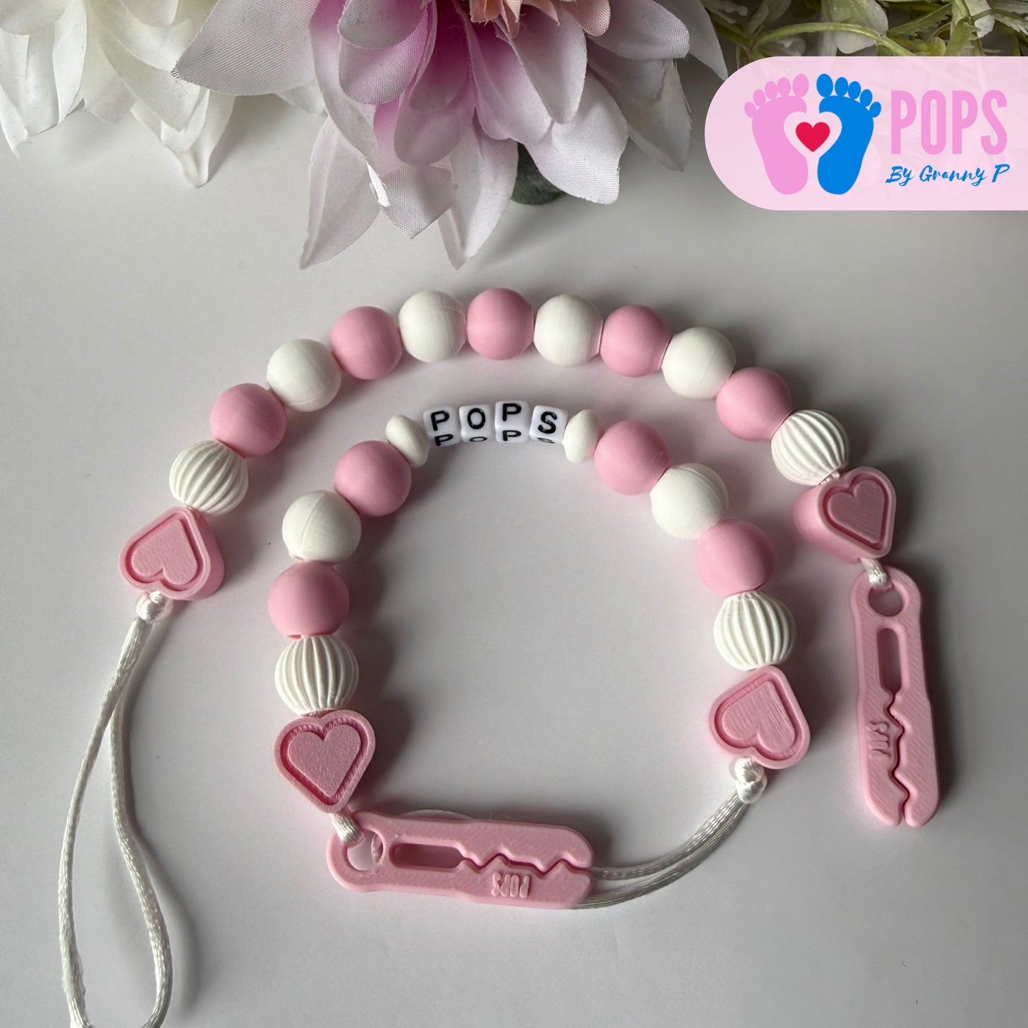 POPS Dummy Clip - Pink & White Hearts & Lanterns - Can be personalised