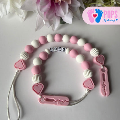POPS Dummy Clip - Pink & White Hearts & Lanterns - Can be personalised
