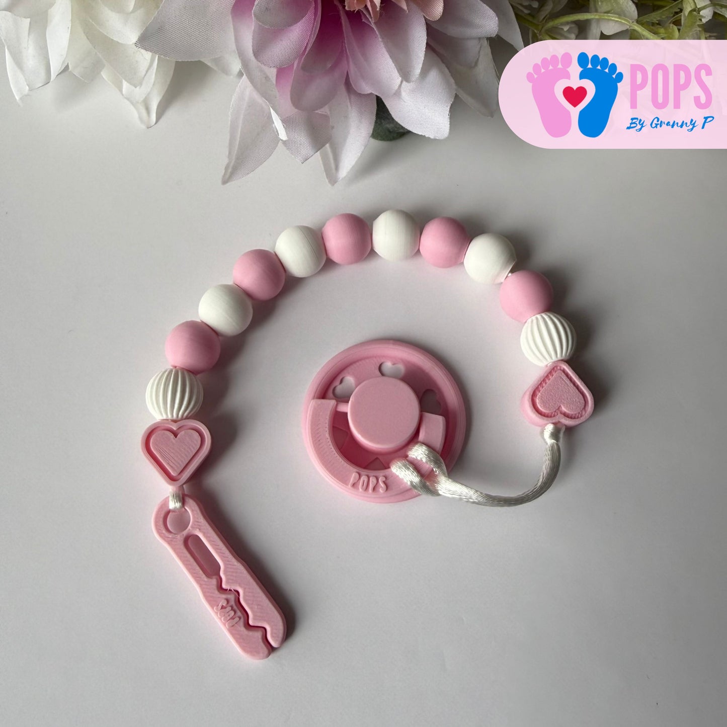 POPS Dummy Clip - Pink & White Hearts & Lanterns - Can be personalised