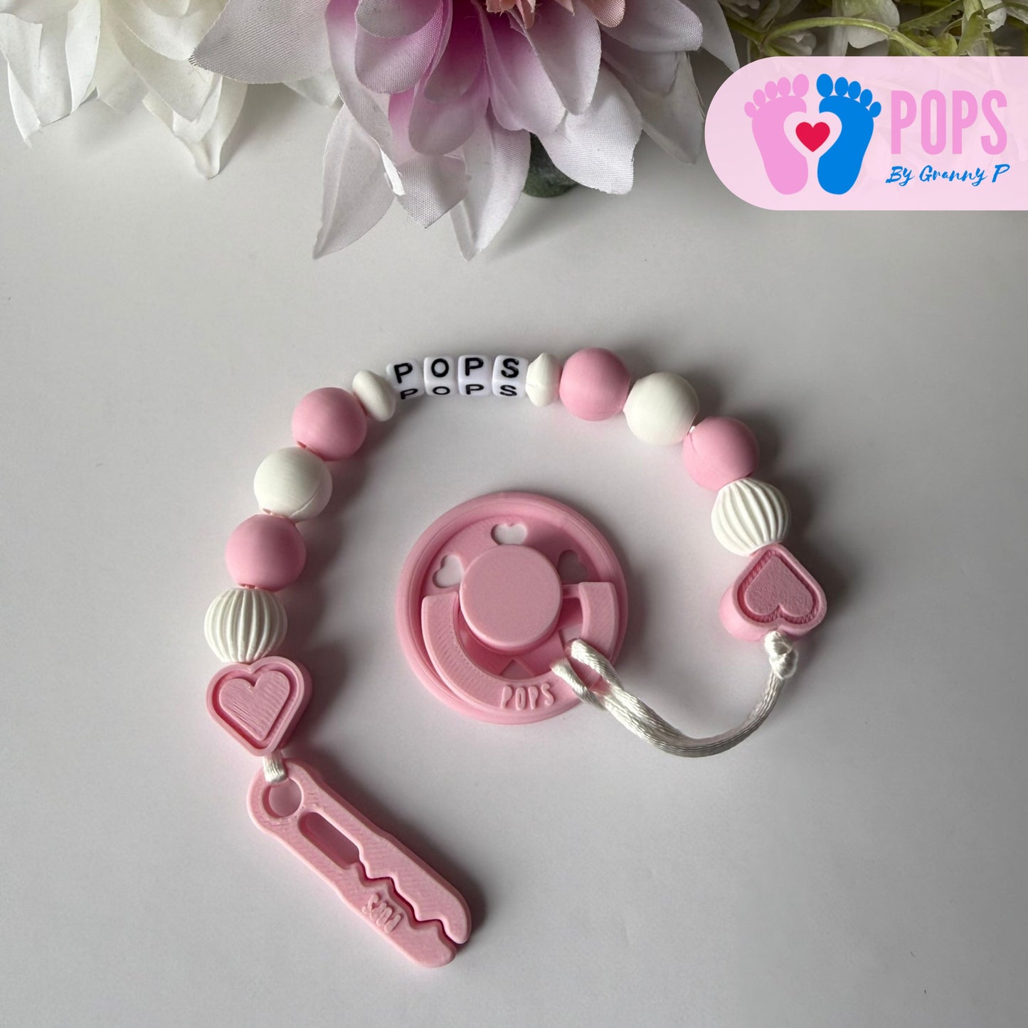 POPS Dummy Clip - Pink & White Hearts & Lanterns - Can be personalised