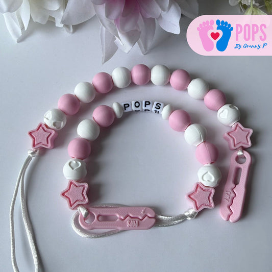 POPS Dummy Clip - Pink & White Stars & Hearts - Can be personalised