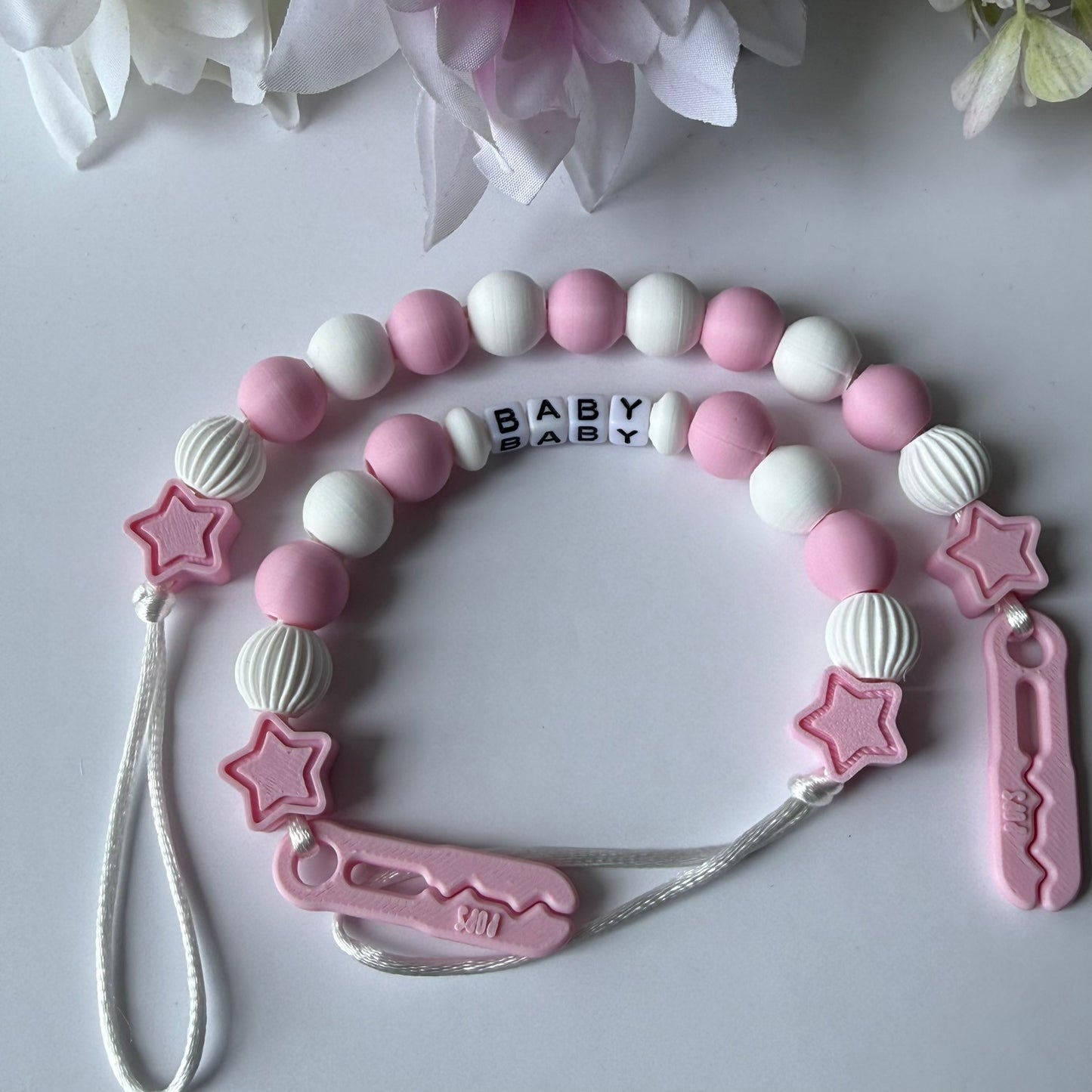 POPS Dummy Clip - Pink & White Stars & Lanterns - Can be personalised