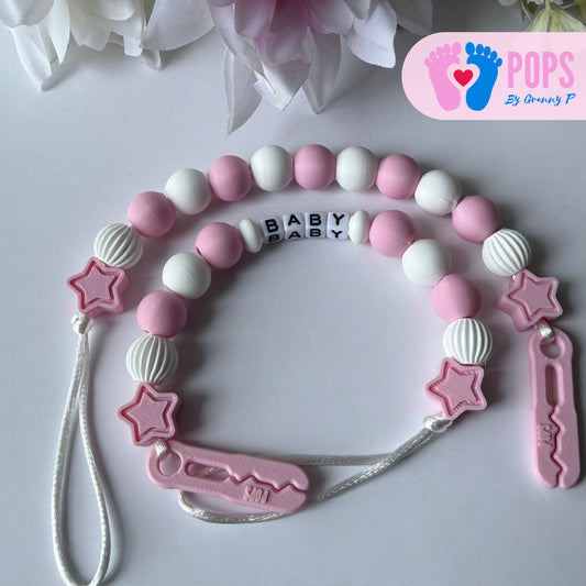 POPS Dummy Clip - Pink & White Stars & Lanterns - Can be personalised