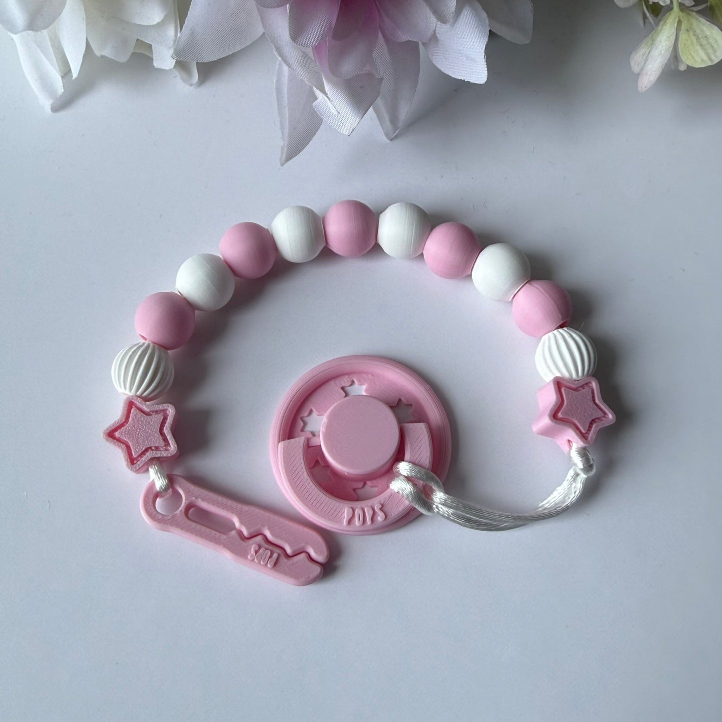 POPS Dummy Clip - Pink & White Stars & Lanterns - Can be personalised