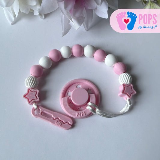 POPS Dummy Clip - Pink & White Stars & Lanterns - Can be personalised