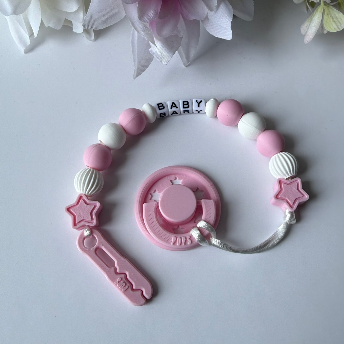 POPS Dummy Clip - Pink & White Stars & Lanterns - Can be personalised