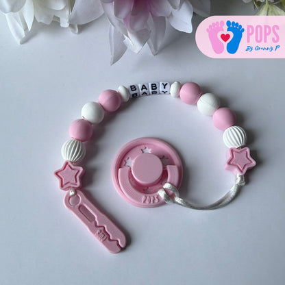 POPS Dummy Clip - Pink & White Stars & Lanterns - Can be personalised