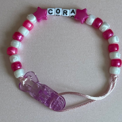 Pearl Dark Pink Stars/Hearts Pink & White Beads Personalised Reborn Dummy Clip