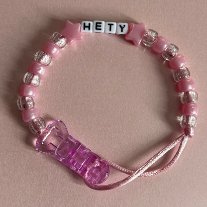 Pearl Pink Stars/Hearts Pearl Pink & Glitter Beads Personalised Reborn Dummy Clip