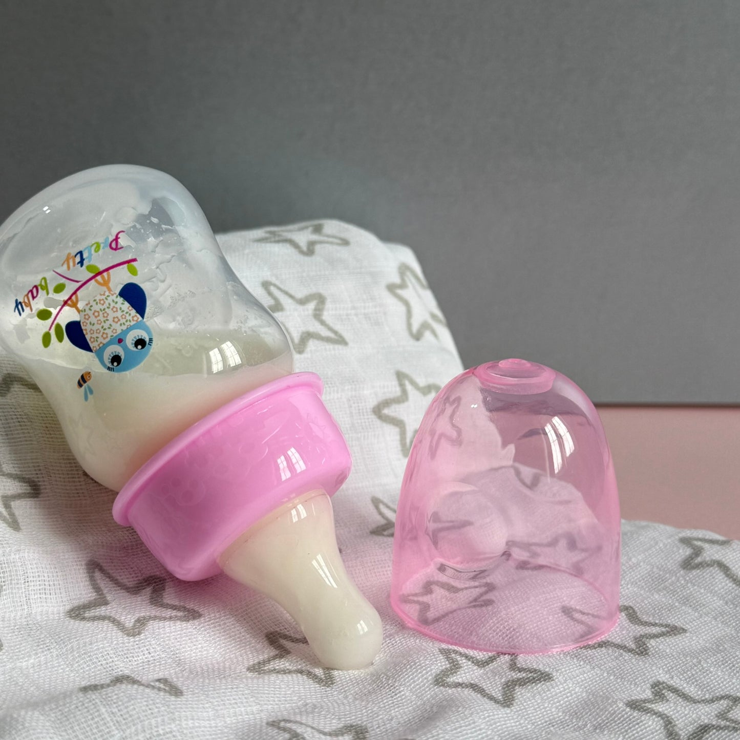 Pink Owl Printed Reborn Fake Milk Bottle 60ml