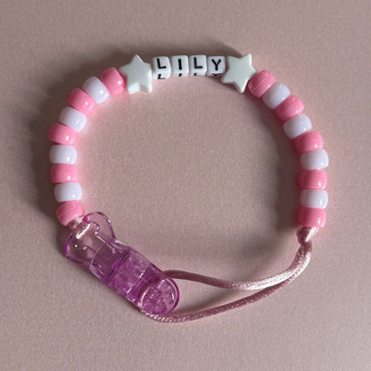 White Stars Pink & White Beads Personalised Reborn Dummy Clip