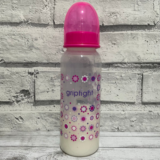 Griptight Pink Flowers Reborn Fake Milk Bottle 8oz