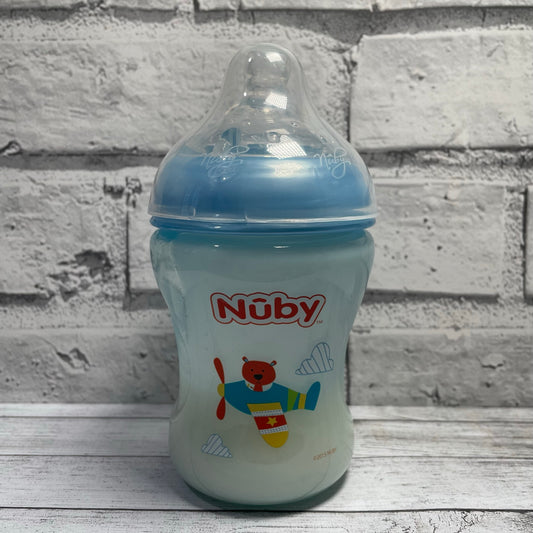 Nuby Blue Aeroplane Reborn Fake Milk Bottle 9oz