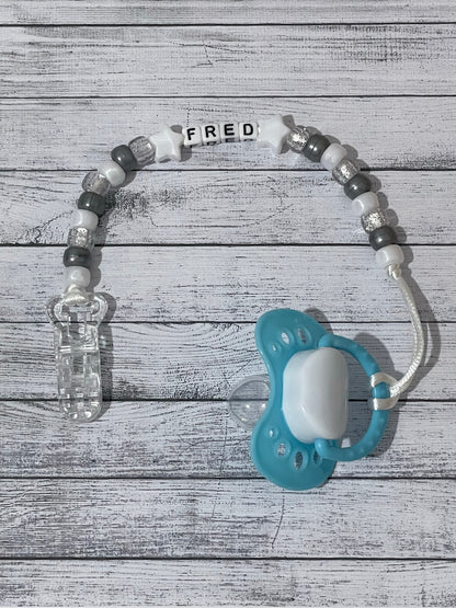 Silver & White Personalised Reborn Dummy Clip 11