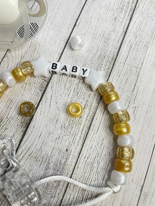 Gold & White Personalised Reborn Dummy Clip 12