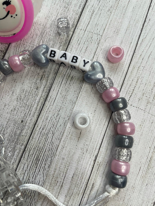 Pink & Silver Personalised Reborn Dummy Clip 01