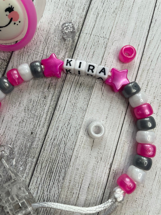 Pink, White & Silver Personalised Reborn Dummy Clip 03