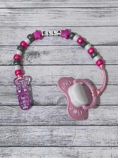 Pink, White & Silver Personalised Reborn Dummy Clip 03