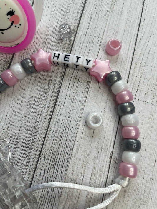 Pink, Silver & White Personalised Reborn Dummy Clip 04