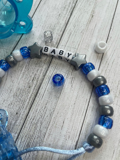 Silver, Blue & White Personalised Reborn Dummy Clip 05