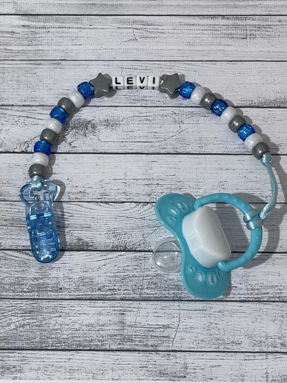 Silver, Blue & White Personalised Reborn Dummy Clip 05