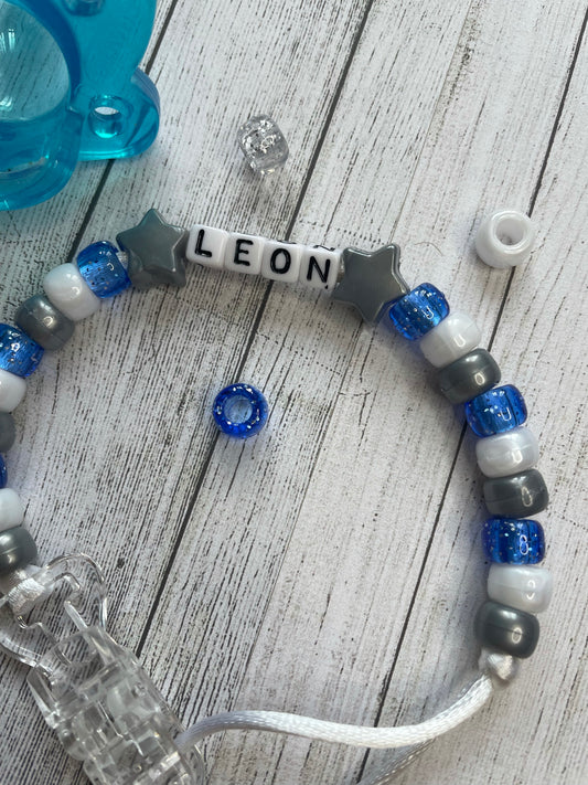 Silver, Blue & White Personalised Reborn Dummy Clip 05