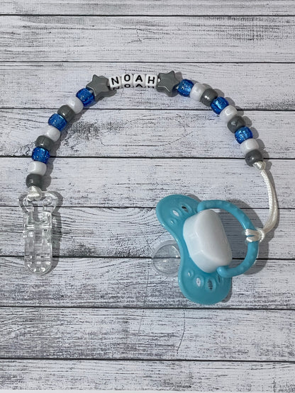Silver, Blue & White Personalised Reborn Dummy Clip 05