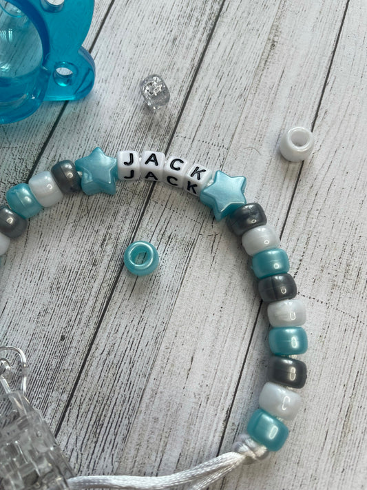 Pale Blue, Silver & White Personalised Reborn Dummy Clip 06