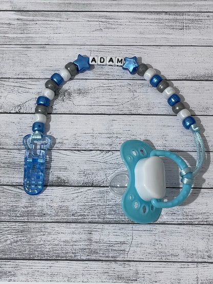 Blue, Silver & White Personalised Reborn Dummy Clip 07