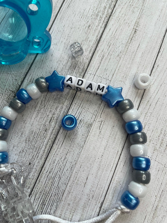 Blue, Silver & White Personalised Reborn Dummy Clip 07