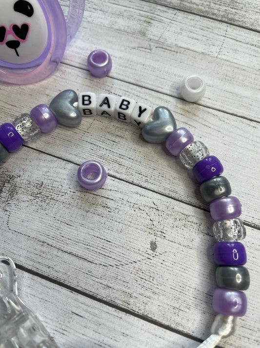 Purple & Silver Personalised Reborn Dummy Clip 09