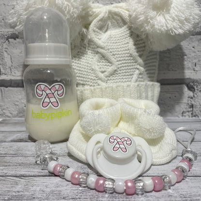 Christmas White with Pink or Blue Candy Cane Reborn Doll Gift Set